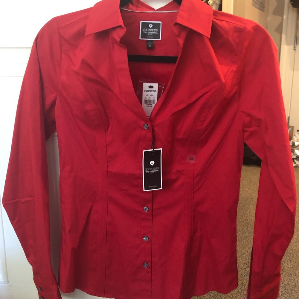 Express Women’s XS Red Long Sleeved Button Up